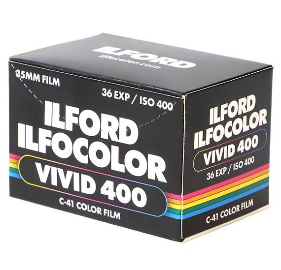 A box of ILFORD ILFOCOLOR VIVID 400 35mm colour film